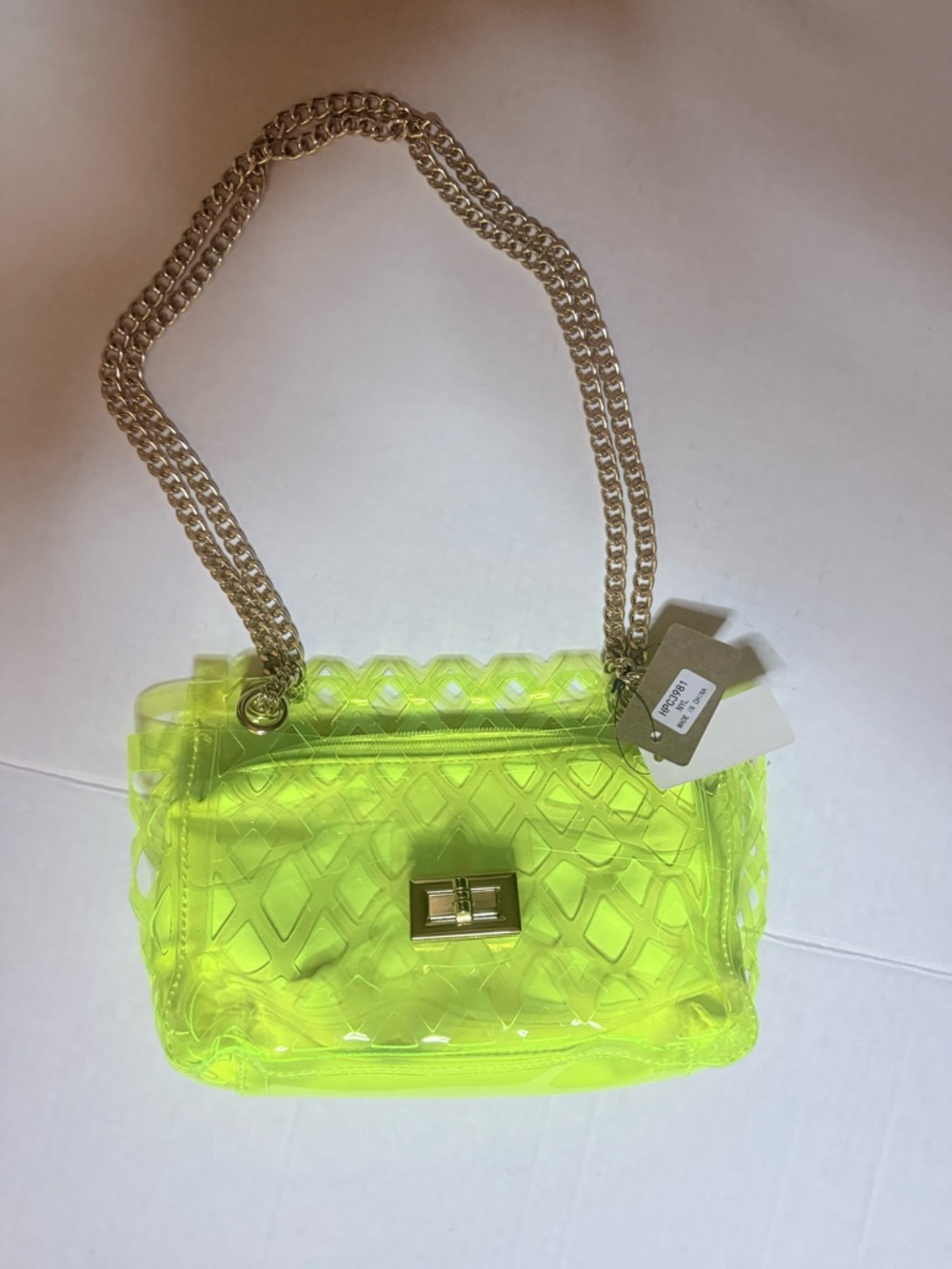 Source Unknown Neon Yellow Clear Chain Crossbody Bag